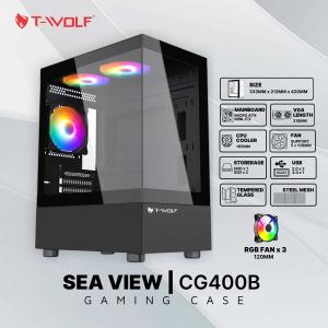 Vỏ case T-WOLF CG400B Black, 3 quạt LED RGB vô cực, luồng khí mượt mà, hỗ trợ main ATX, card đồ họa dài 330mm, vỏ thép chắc chắn, lựa chọn hoàn hảo cho game thủ chuyên nghiệp