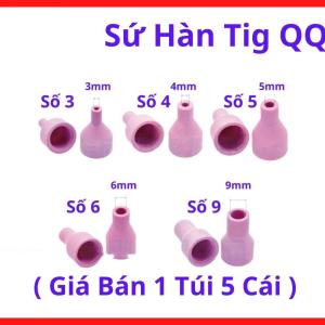 Combo 5 Sứ TIG QQ Số 6, Chụp Sứ TIG Không Lọc Khí, Phụ Kiện Mỏ Hàn WP17 WP18 WP26, Kích Thước Nhỏ Tập Trung Khí, Hàn Inox Chính Xác